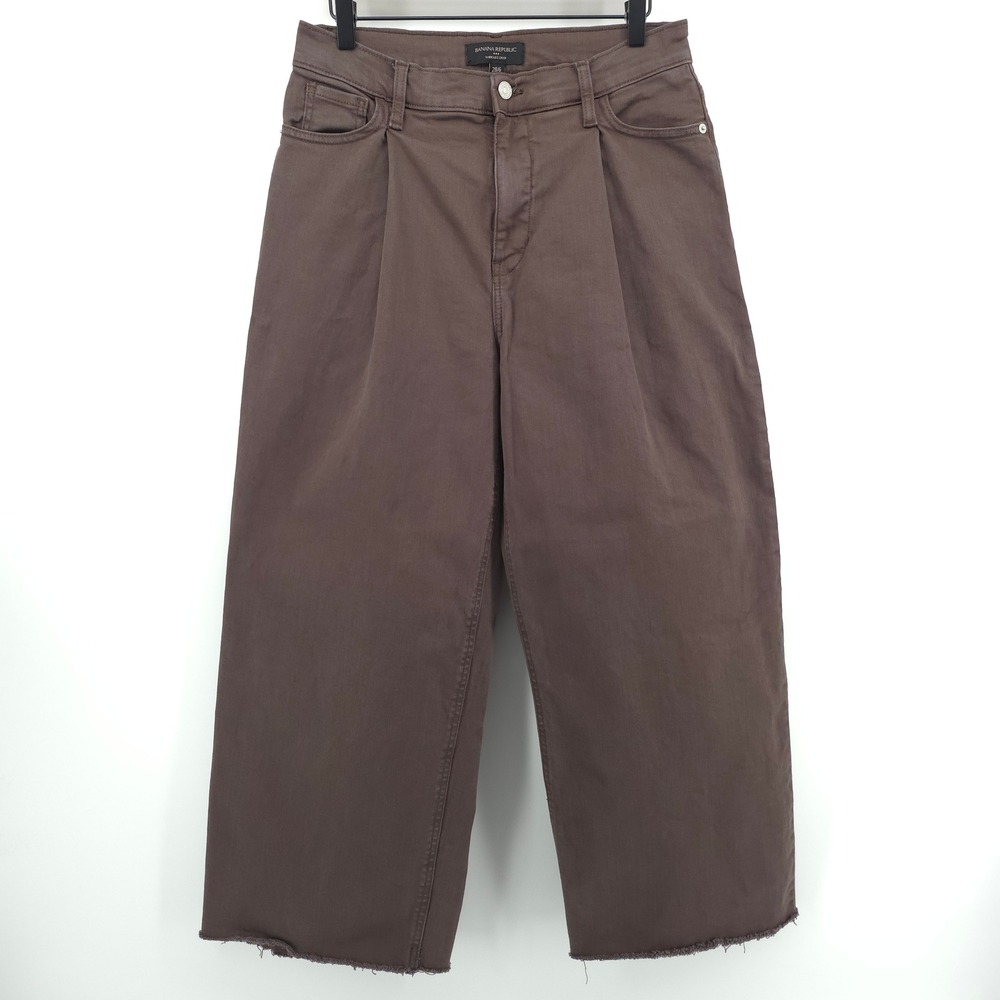 Banana Republic Wide Leg Crop Women Pants 28/6 Brown Pleated Raw Hem Casual